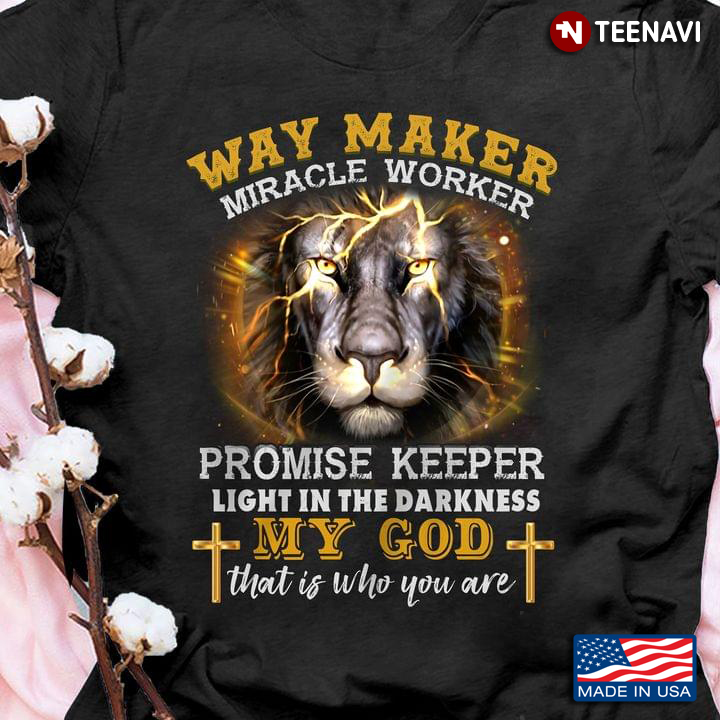 Lion Lightning Jesus Cross Shirt, Way Maker Miracle Worker Promise Keeper