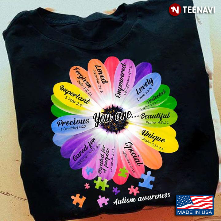 Colourful Flower Puzzle Pieces Shirt, Autism Awareness You Are Loved Empowered