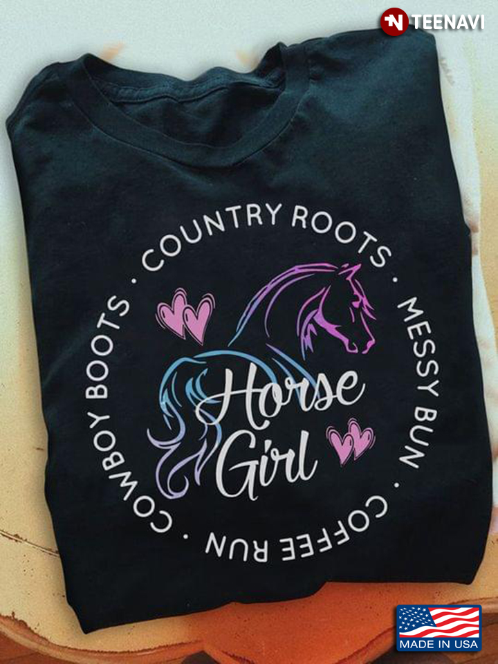 Horse Hearts Shirt, Horse Girl Country Roots Messy Bun