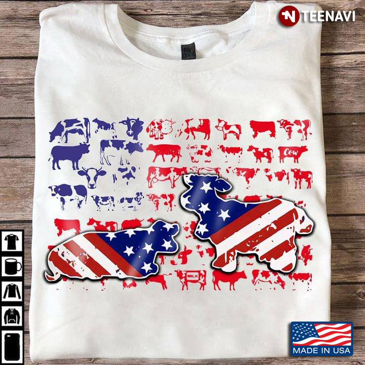 American Flag Pattern Cows Shirt, Fourth Of July