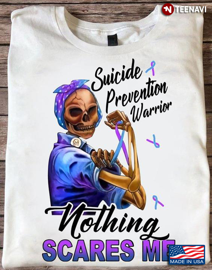 Teal Purple Skeleton Ribbon Shirt, Suicide Prevention Warrior Nothing Scares Me