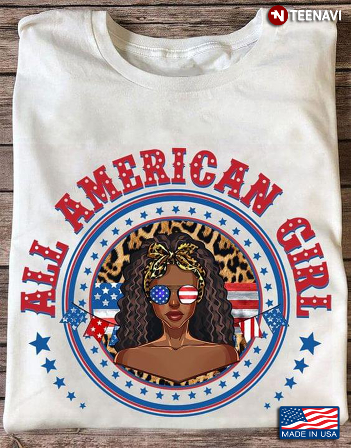 Black Girl Leopard Bandana American Flag Shirt, All American Girl