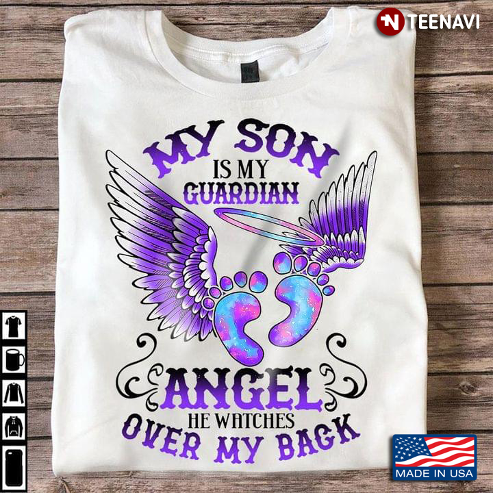 Purple Blue Footprint Shirt, My Son Is My Guardian Angel He Watches Over My Back