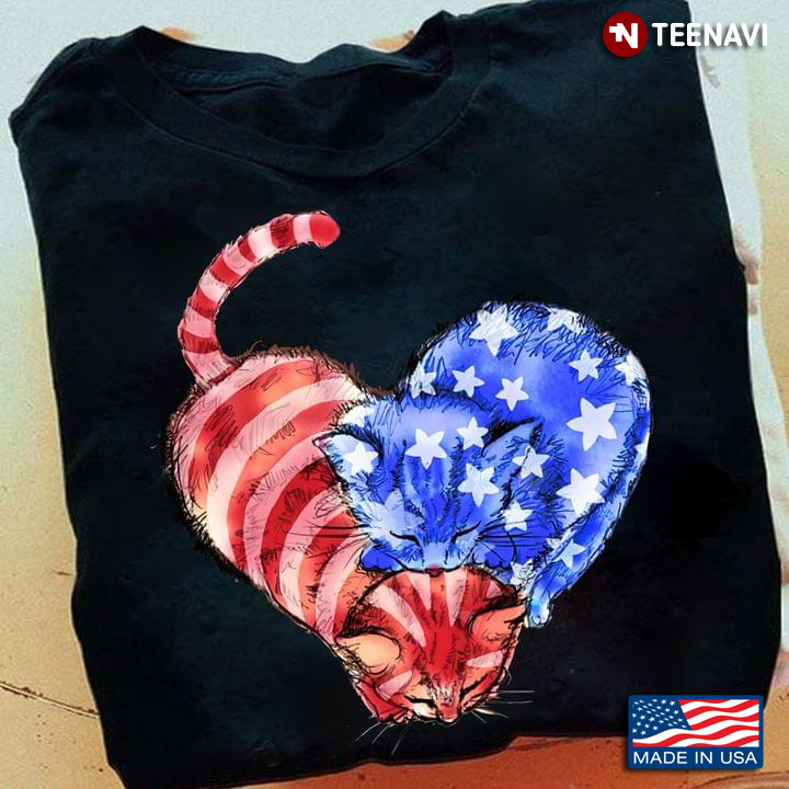 American Flag Two Cats Shirt, Fourth Of July