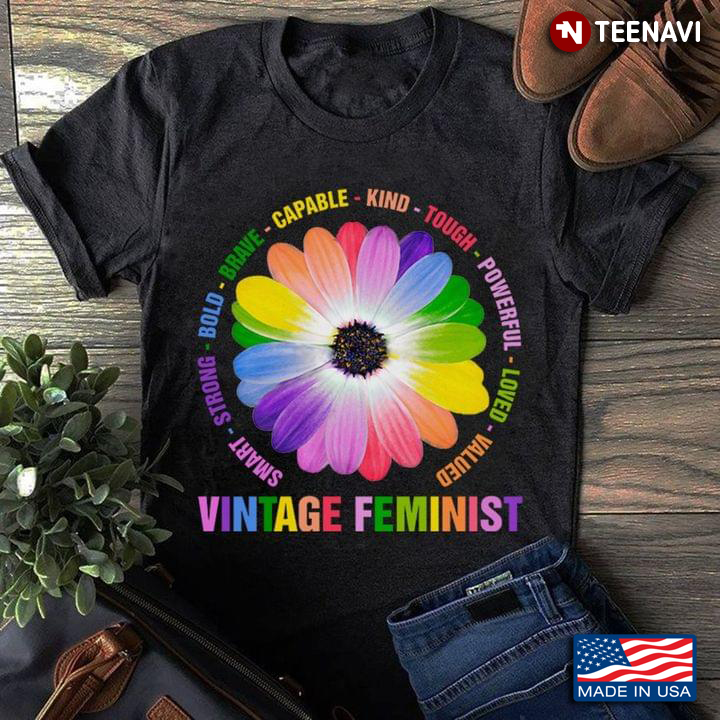 Colorful Flower Shirt, Vintage Feminist Smart Strong Bold Brave