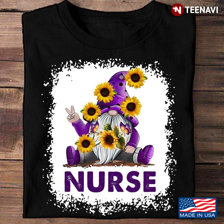 Purple Gnome Sunflowers Butterflies Shirt, Nurse