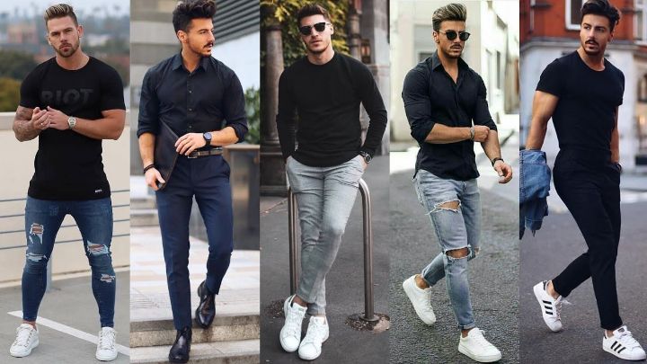 black shirt and jeans outfit mens