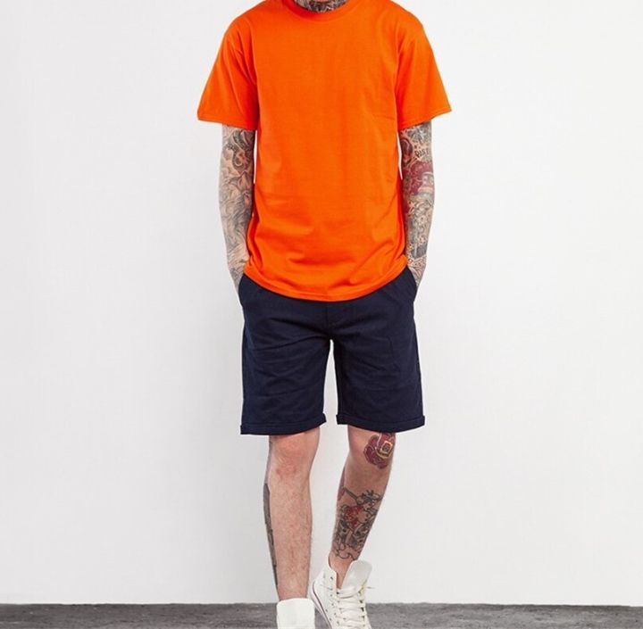 orange t-shirt outfit mens