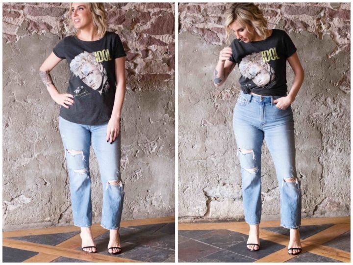 how to wear a t shirt with mom jeans