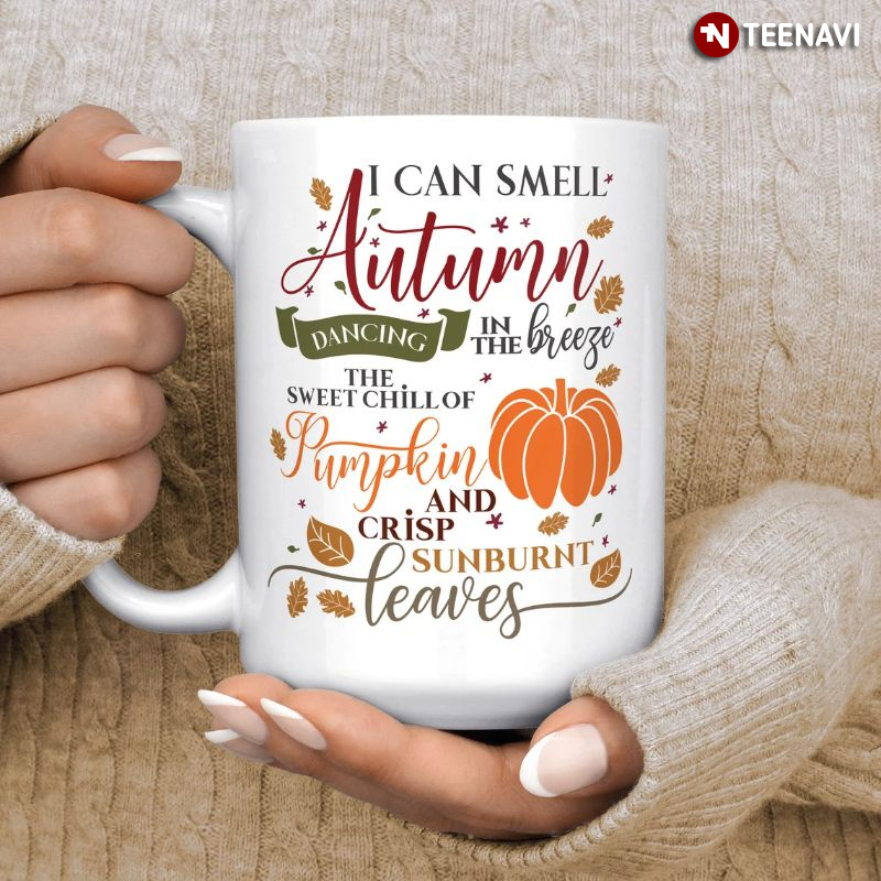 Autumn Pumpkin Coffee Mug, Fall Leaves Poem Halloween Thanksgiving Mug