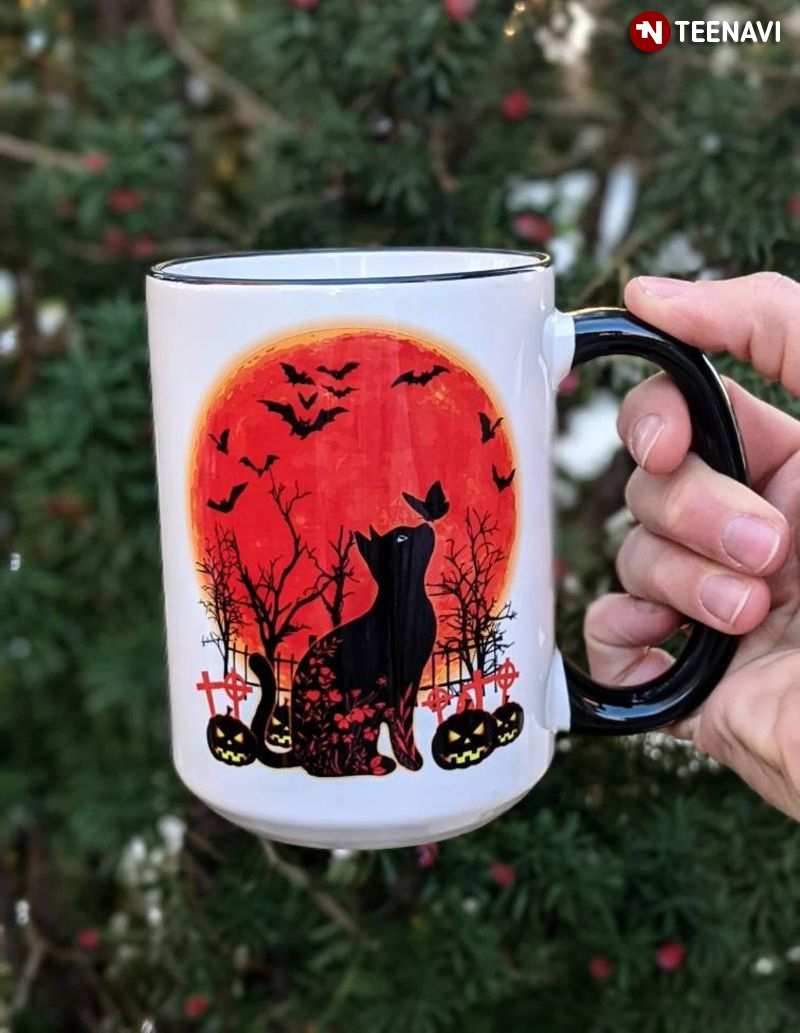 Black Cat Mug, Halloween Coffee Mug