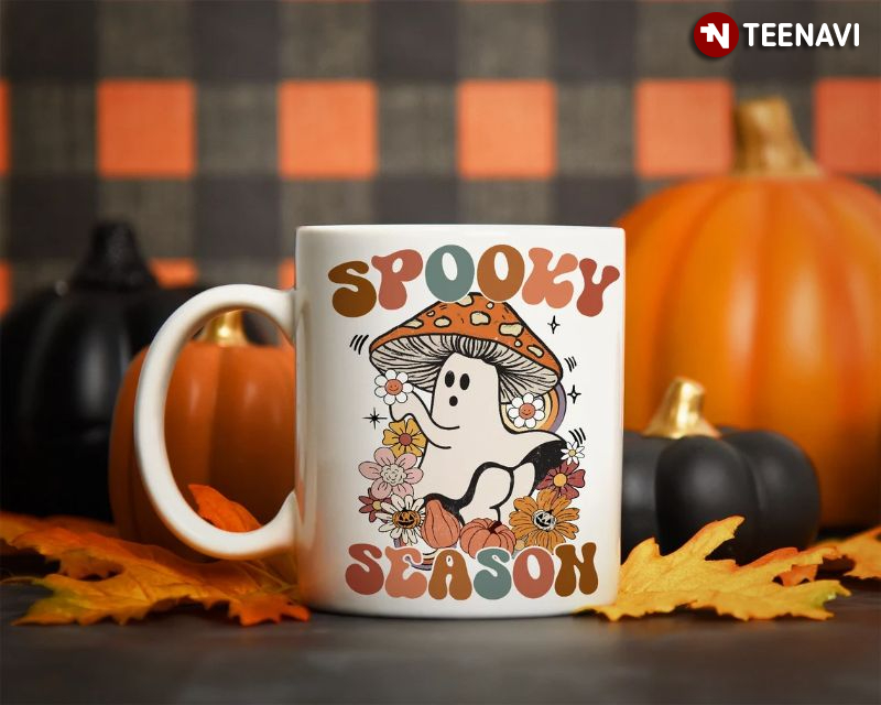 Cute Ghost Mushroom Mug, Spooky Ghost Boo Halloween Coffee Mug