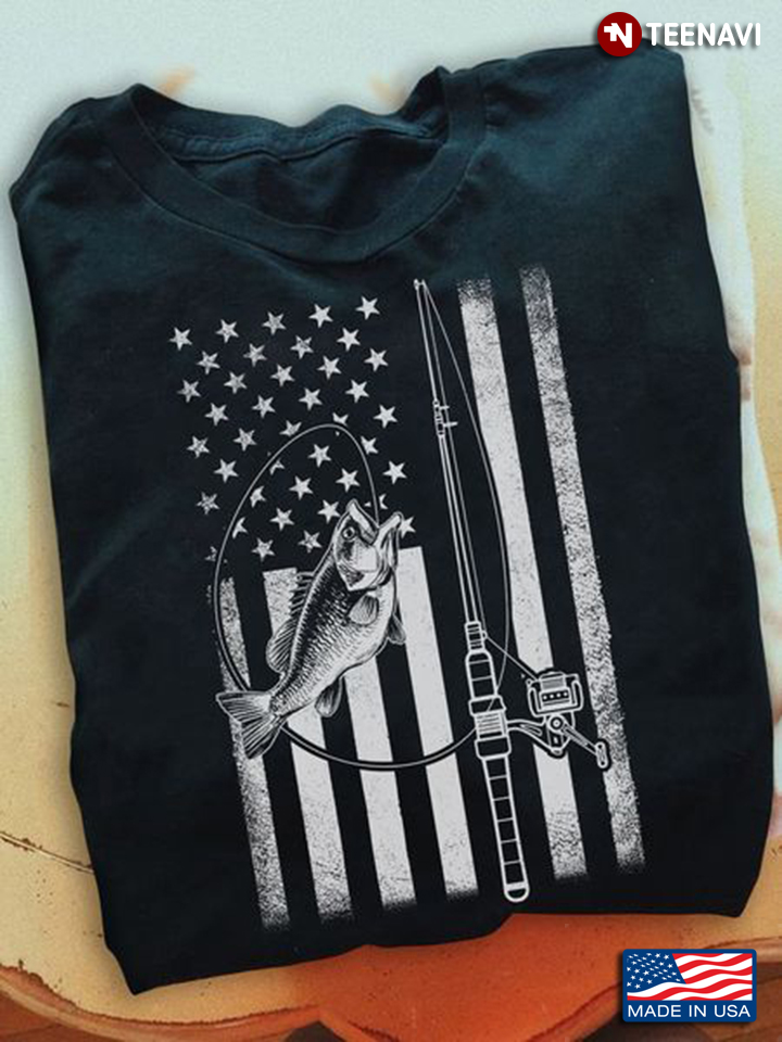 Fishing Lover Shirt, Fishing Rod With Fish American Flag