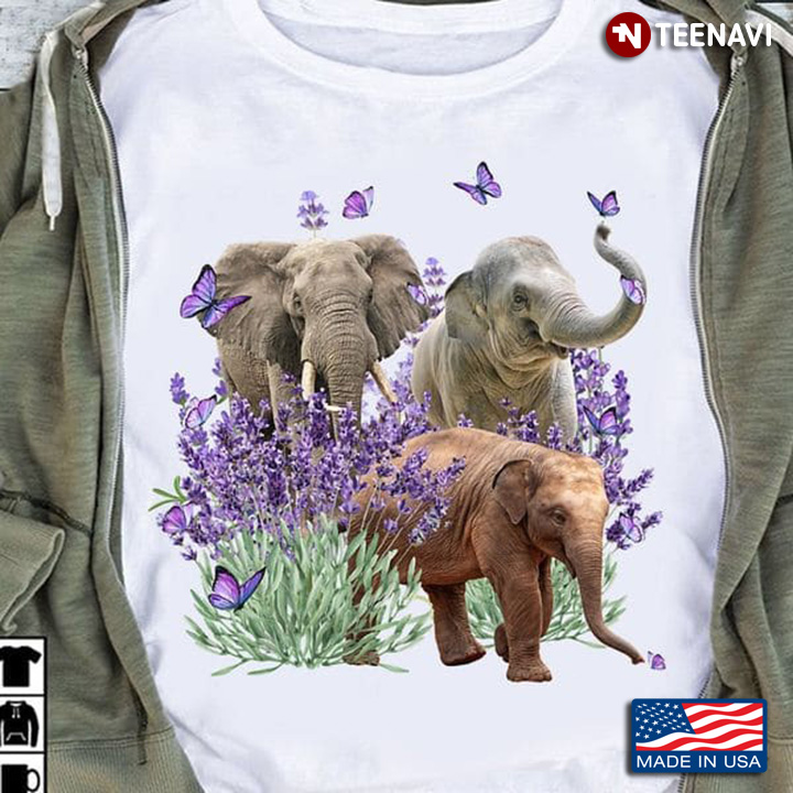 Elephant Shirt, Three Elephants With Butterflies