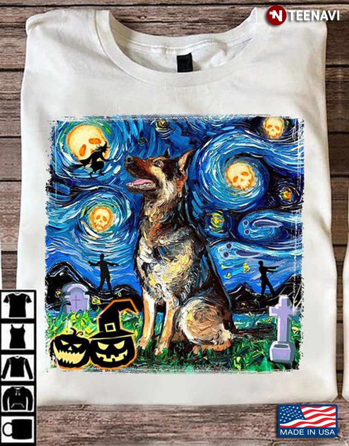 Halloween Shirt, German Shepherd The Starry Night Vincent Van Gogh