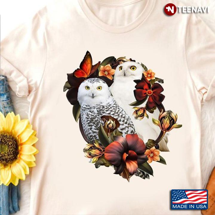 Owl Shirt, Couple Owls Circle Flowers