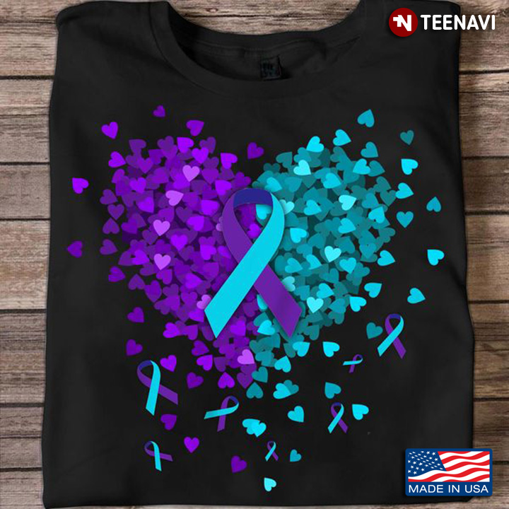 Suicide Awareness Shirt, Suicide Prevention Awareness Heart Teal Purple Ribbon