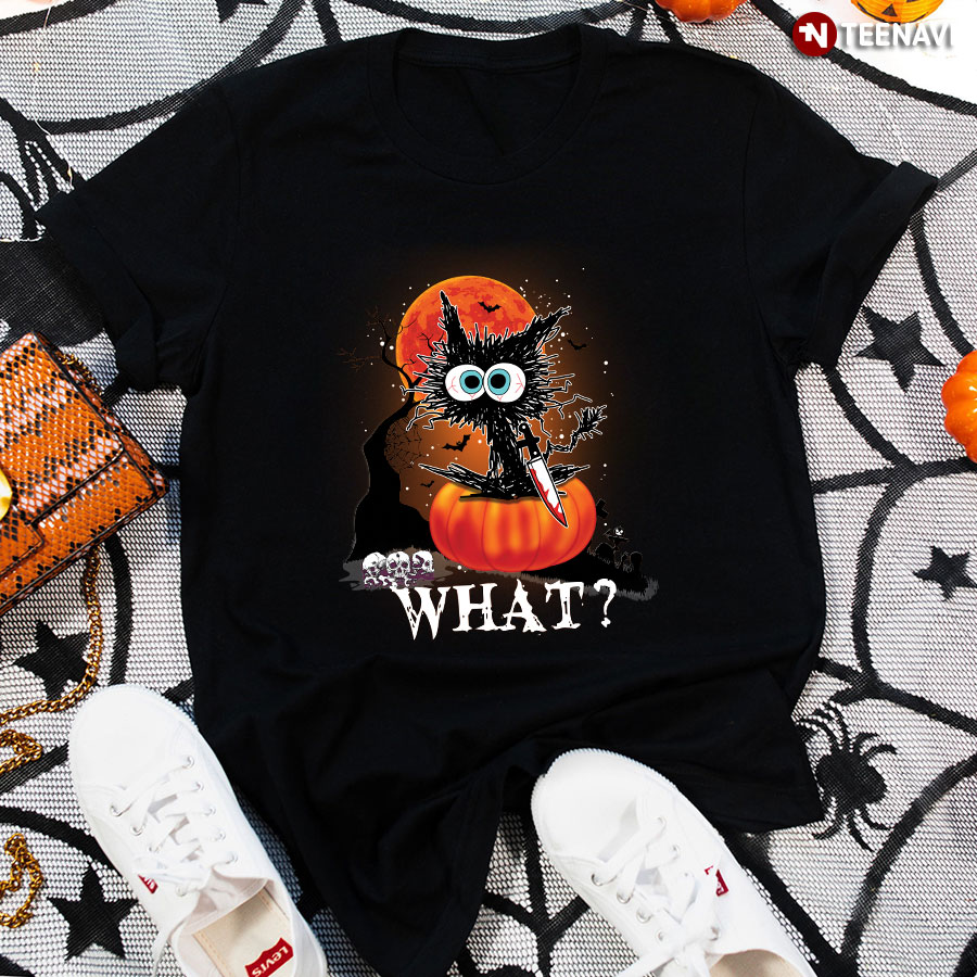 Cat Halloween Shirt, What Funny Cat With Blood Knife