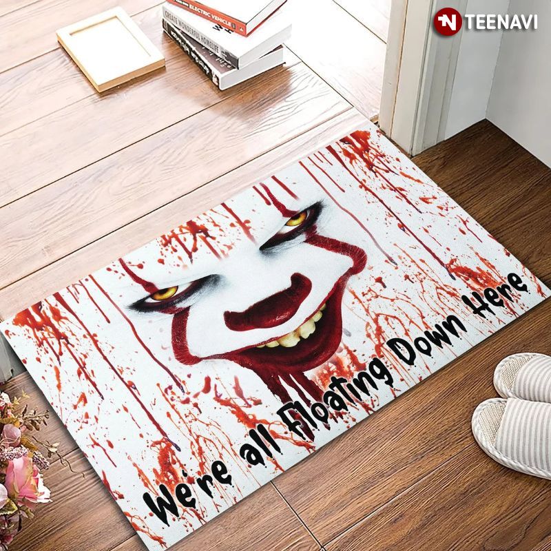 Clown We're All Floating Down Here Doormat, Horror Halloween Home Decor