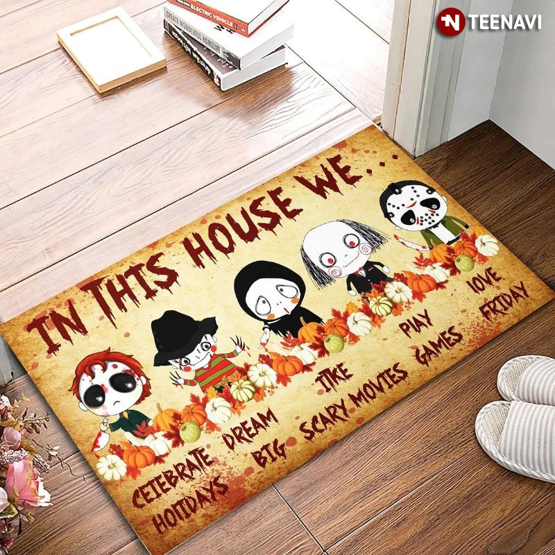 Horror Characters In This House We Doormat, Funny Chibi Characters Home Decor