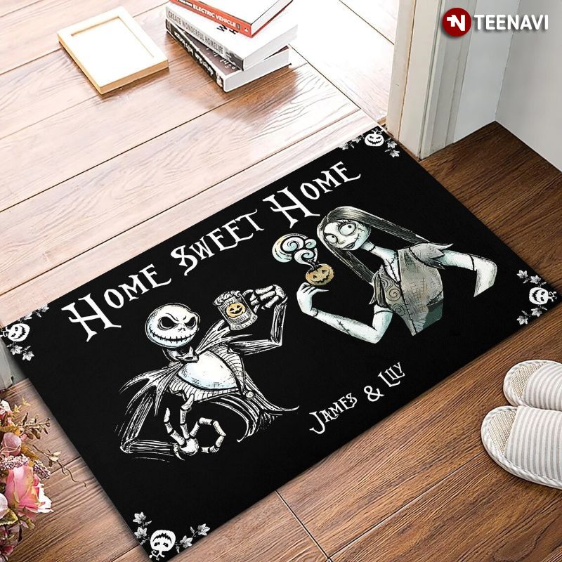 Jack And Sally Home Sweet Home Personalized Doormat, Horror Halloween Home Decor
