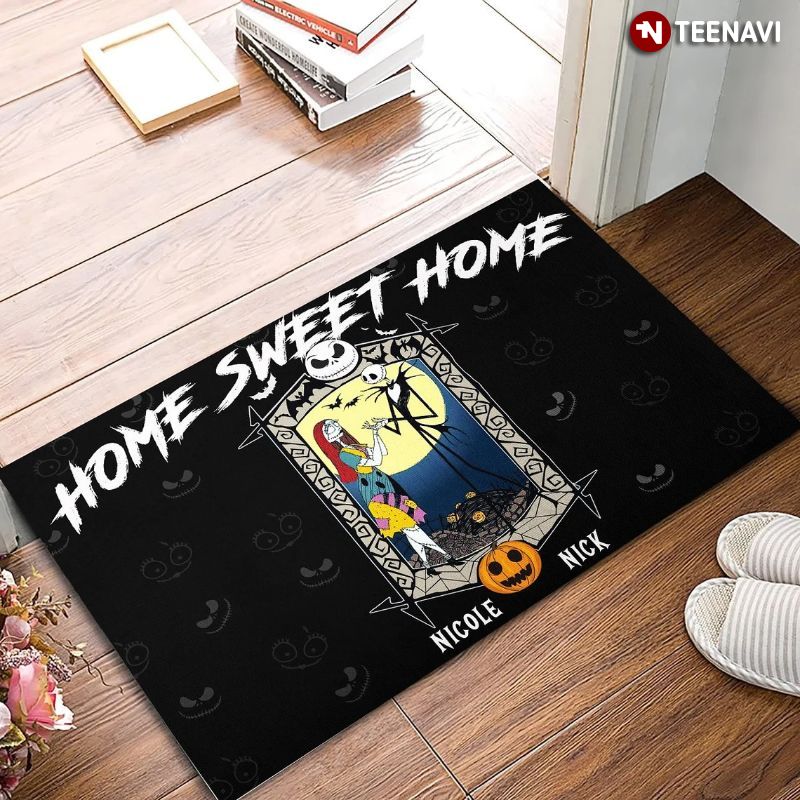 Personalized Home Sweet Home Jack And Sally Doormat, Halloween Home Decor