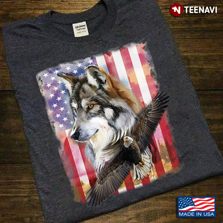 Wolf Eagle Shirt, American Flag Wolf And Eagle