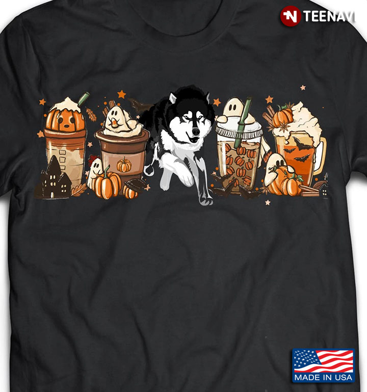 Siberian Husky With Pumpkin Spice Husky Halloween T-Shirt