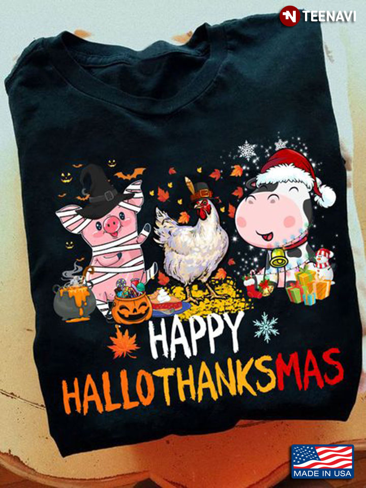 Farm Animals Shirt, Happy HalloThanksMas Pig Chicken Cow