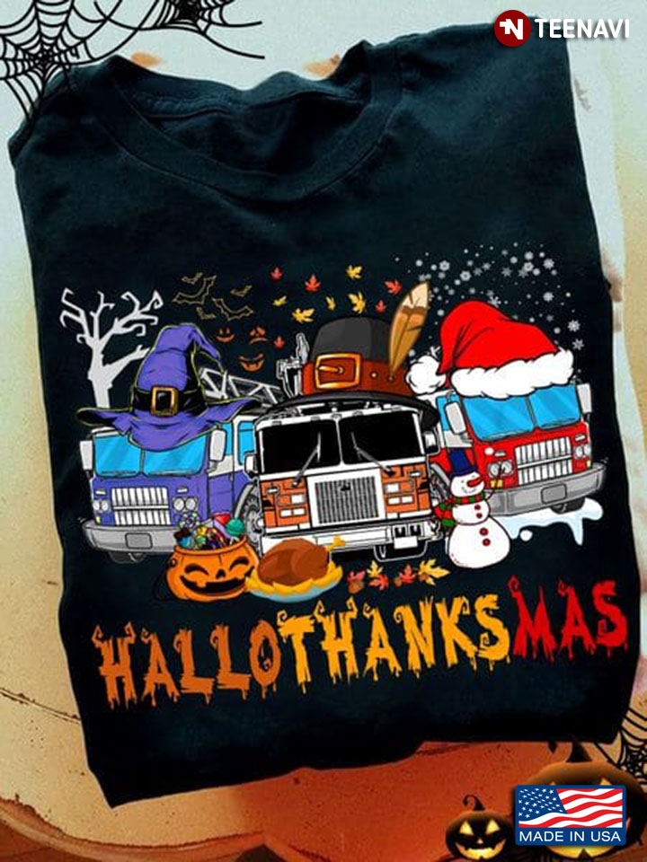 Fire Truck Hallothanksmas Shirt, Cool Fire Trucks Hallothanksmas
