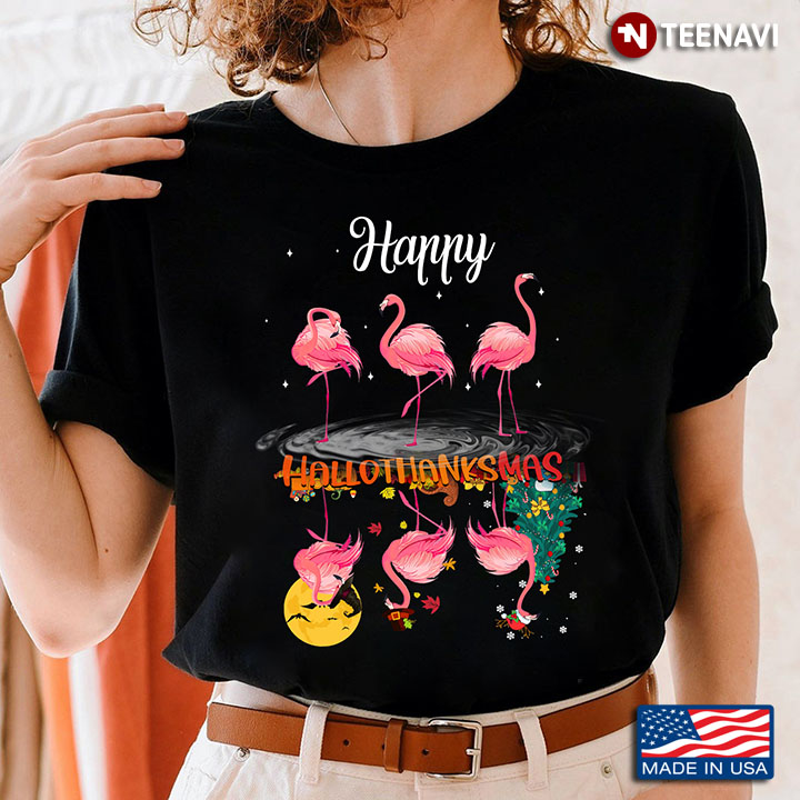 Flamingo Hallothanksmas Shirt, Happy Hallothanksmas
