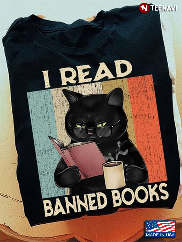 Banned Books Shirt, Vintage Black Cat I Read Banned Books