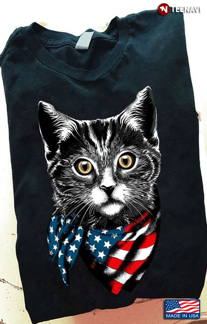 Patriotic Cat Shirt, Cute Cat With American Flag