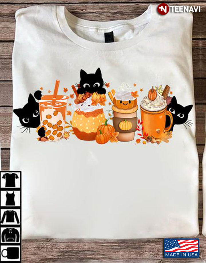 Thanksgiving Cat Shirt, Cute Black Cats And Pumpkin Spice
