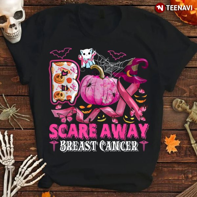 Boo Scare Away Breast Cancer Halloween Breast Cancer T-Shirt