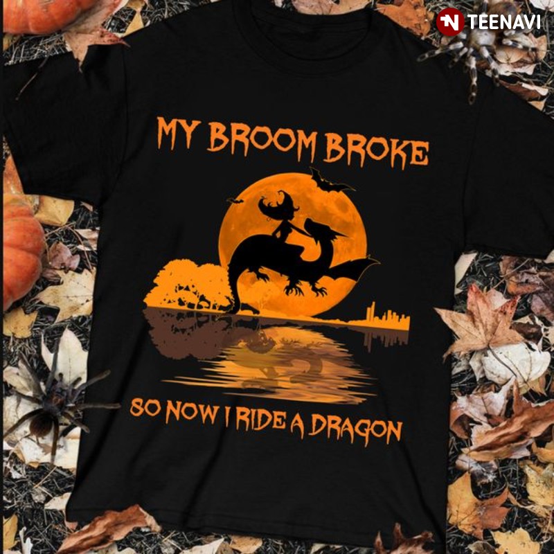 Witch Dragon Shirt, My Broom Broke So Now I Ride A Dragon