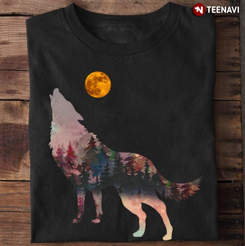 Cool Wolf Shirt, Wolf With Moon