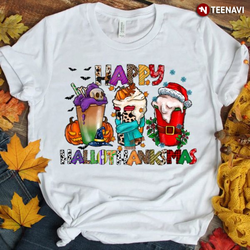 Holidays Shirt, Happy Hallothanksmas Halloween Thanksgiving Christmas