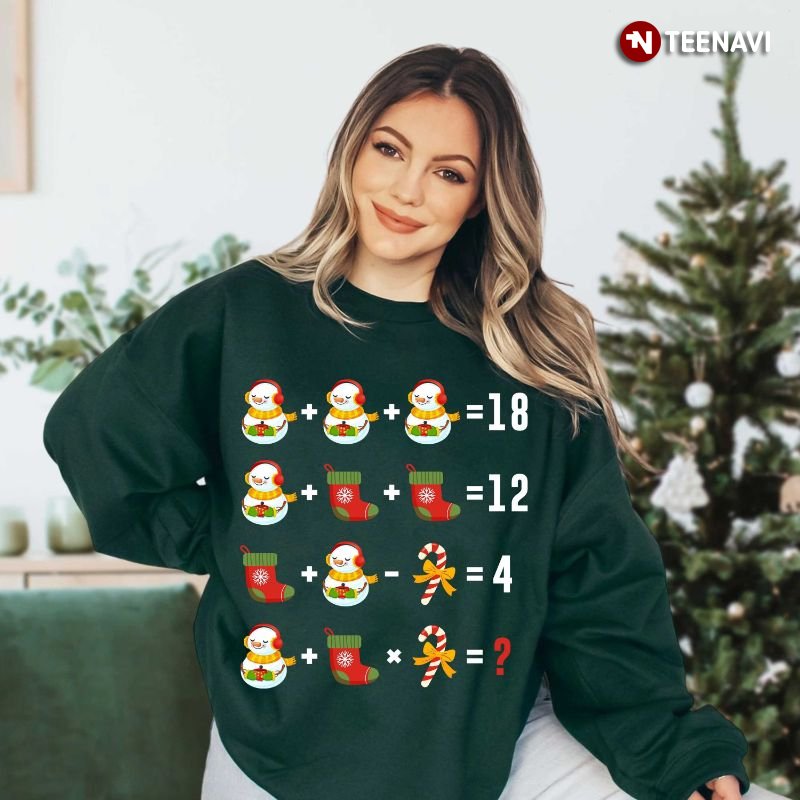 Math Christmas Sweatshirt, Funny Math Snowmans Candy Cane