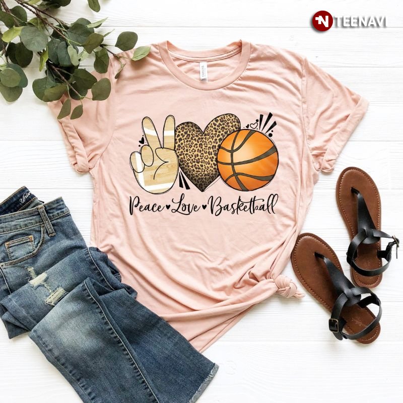 Basketball Shirt, Peace Love Basketball Leopard