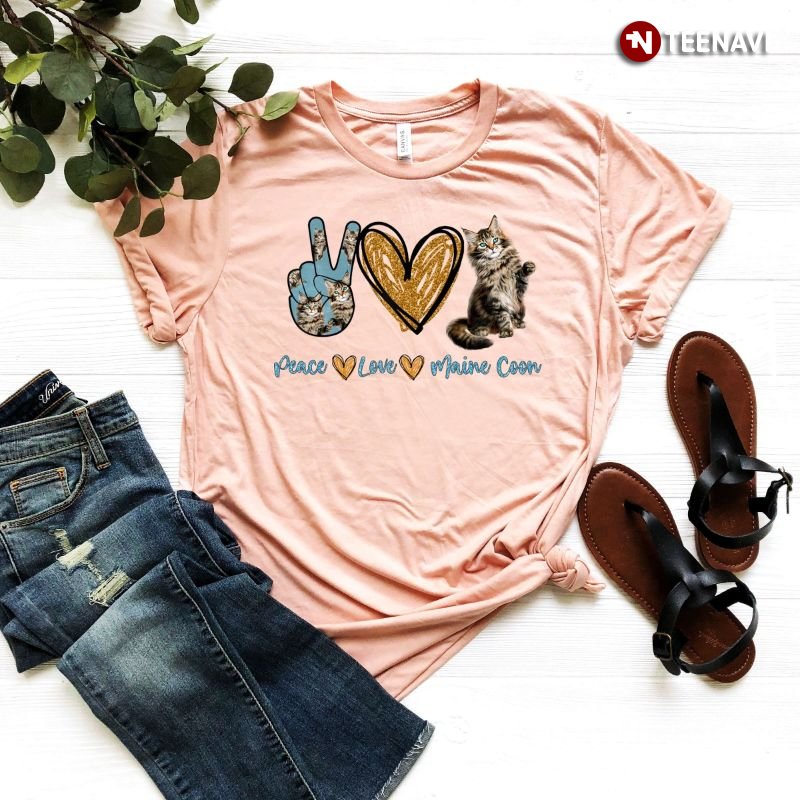 Maine Coon Cat Shirt, Peace Love Maine Coon