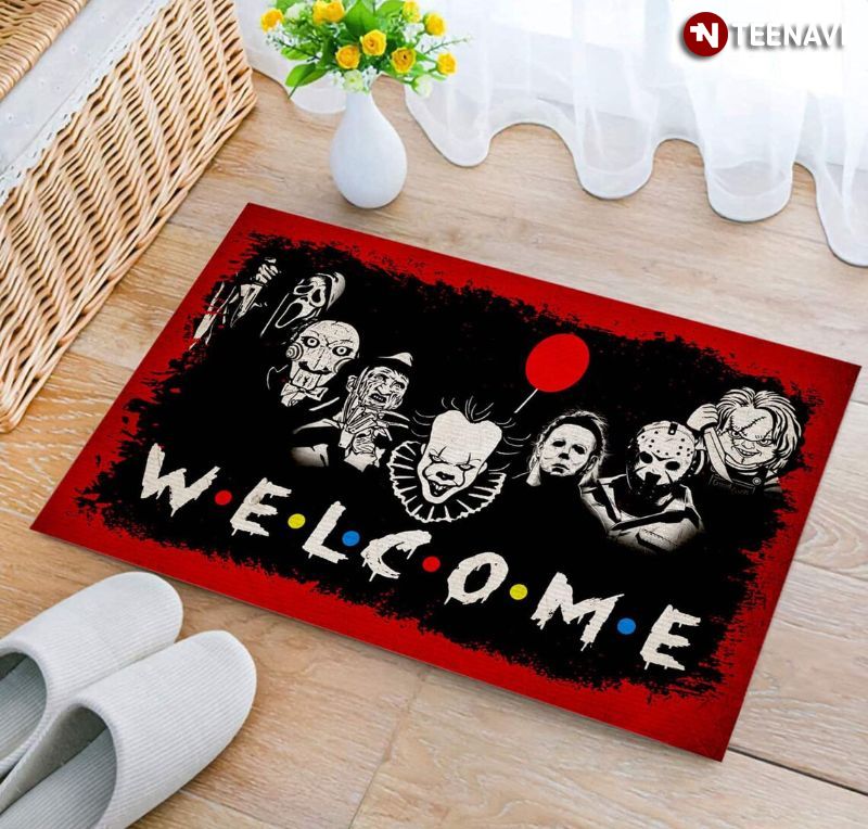 Welcome Horror Movie Characters Doormat, Halloween Home Decor