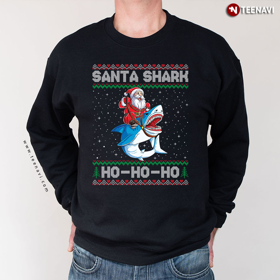 Santa Shark Ho Ho Ho Ugly Christmas Sweatshirt