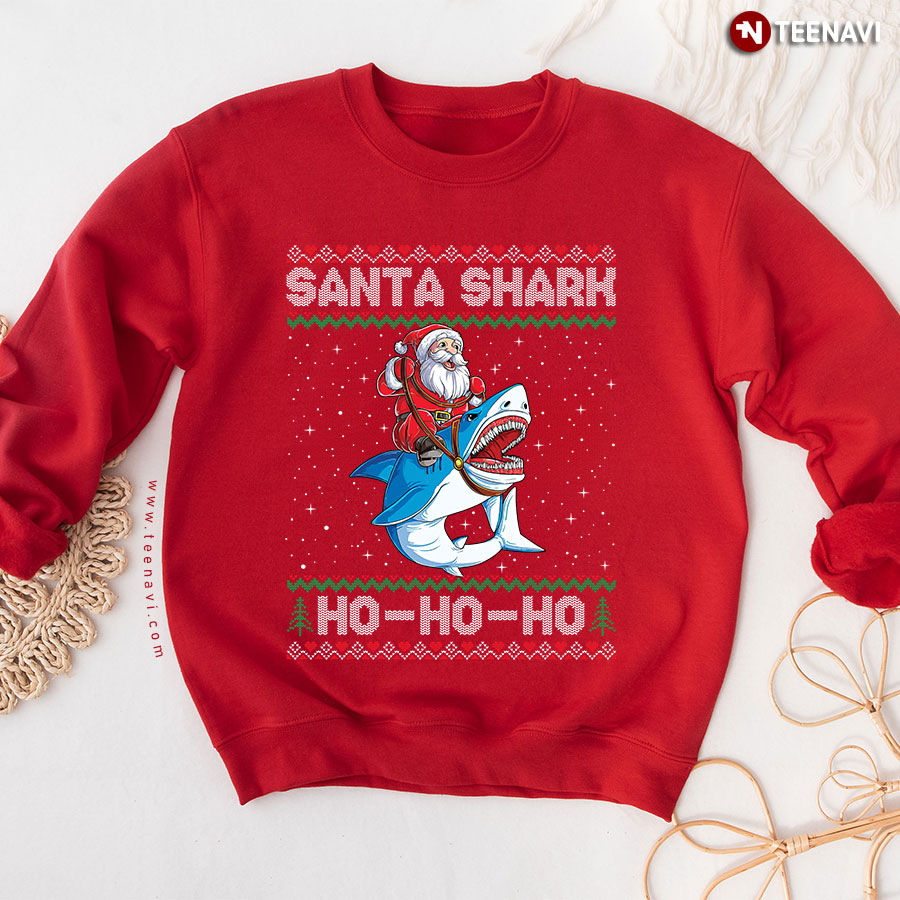 Santa Shark Ho Ho Ho Ugly Christmas Sweatshirt