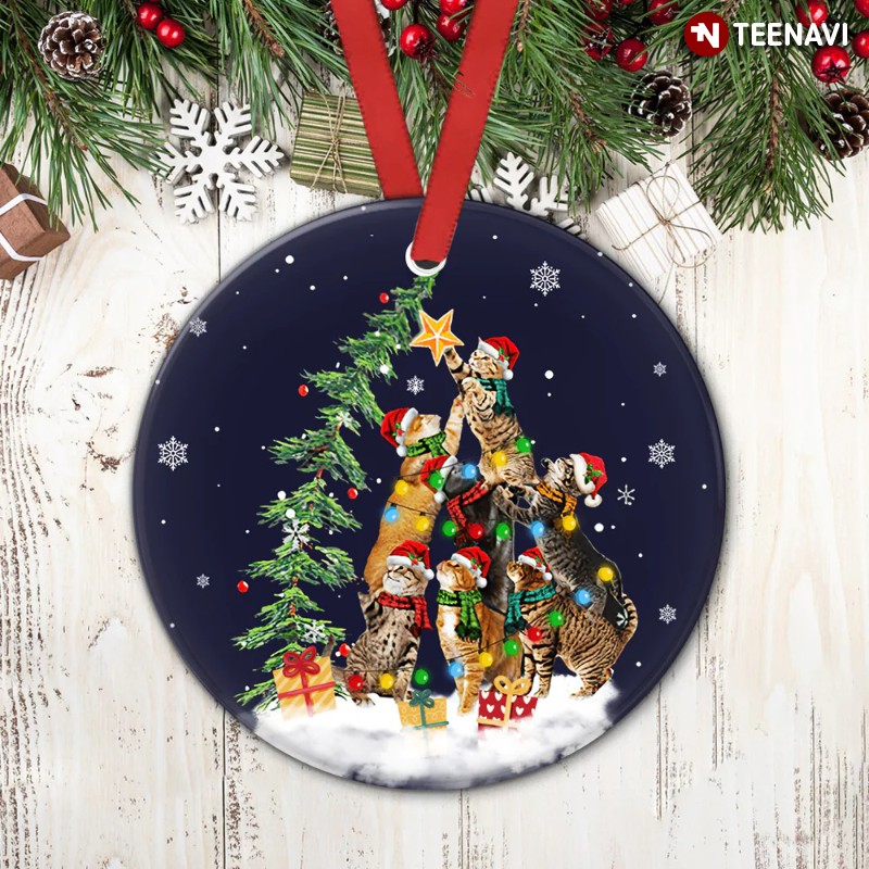 Cat Christmas Tree Circle Ornament