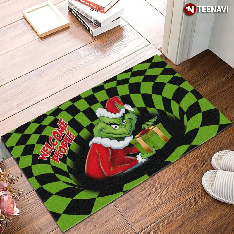 Christmas Gift Welcome People Grinch Brings Present Doormat