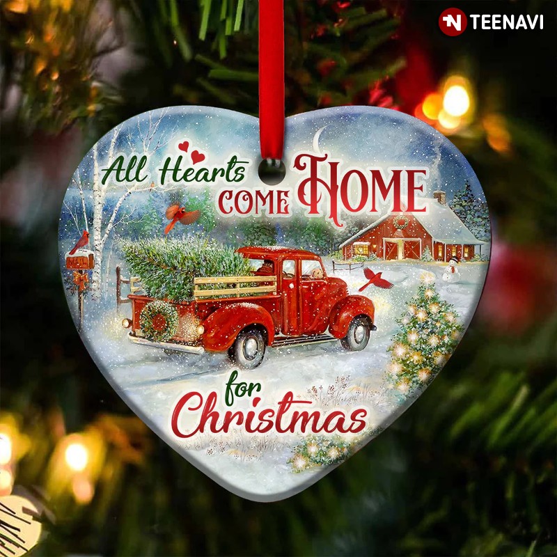 Christmas Truck All Hearts Come Home Heart Ornament