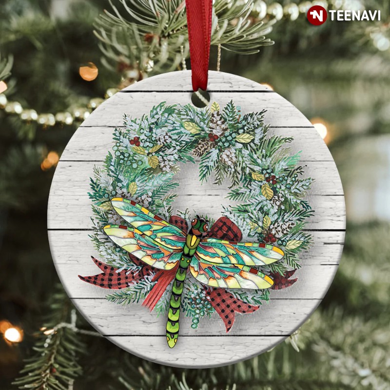 Dragonfly Christmas Circle Ornament