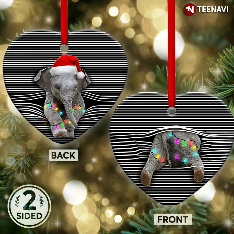 Elephant Christmas Style Heart Ornament
