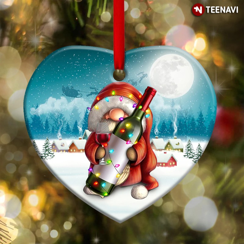 Gnome Christmas Theme Heart Ornament